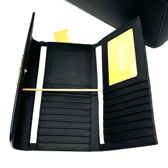 Michael Kors Large Charlotte TZ Tote Bag & Large Trifold Wallet Black/Gold - Picture 12 of 14